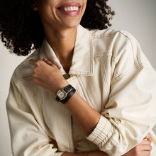 Load image into Gallery viewer, Harlow Three-Hand Black Leather Watch