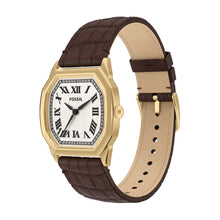 Load image into Gallery viewer, Harlow Three-Hand Brown Croco Leather Watch