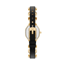 Load image into Gallery viewer, Harlow Three-Hand Black Leather and Gold-Tone Stainless Steel Watch