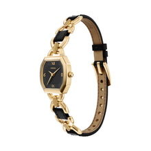 Load image into Gallery viewer, Harlow Three-Hand Black Leather and Gold-Tone Stainless Steel Watch