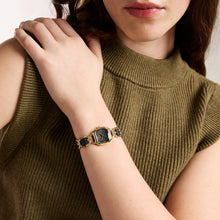 Load image into Gallery viewer, Harlow Three-Hand Black Leather and Gold-Tone Stainless Steel Watch