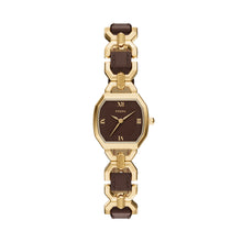 Load image into Gallery viewer, Harlow Three-Hand Brown Leather and Gold-Tone Stainless Steel Watch