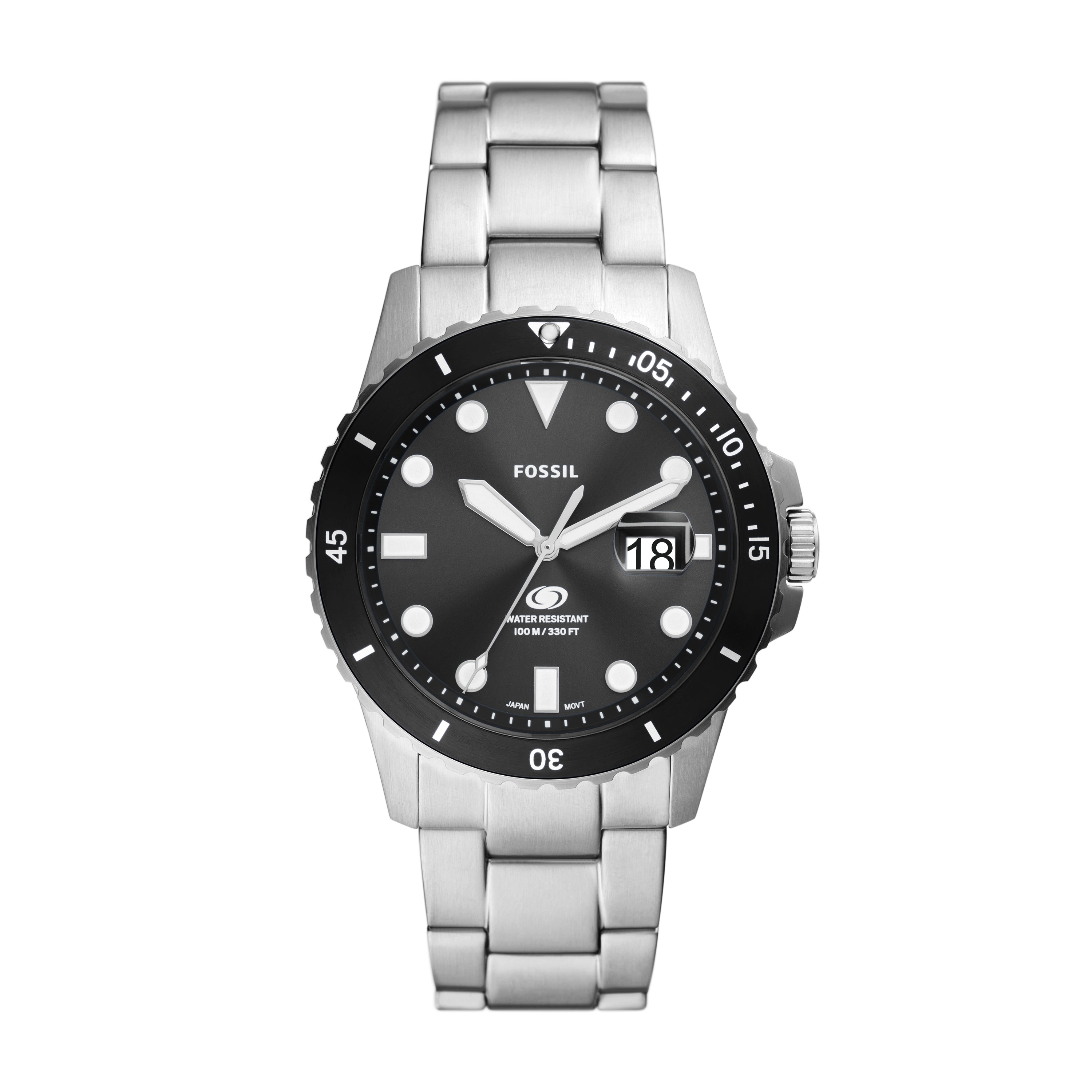 Fossil Blue Dive Three-Hand Date Stainless Steel Watch – Fossil