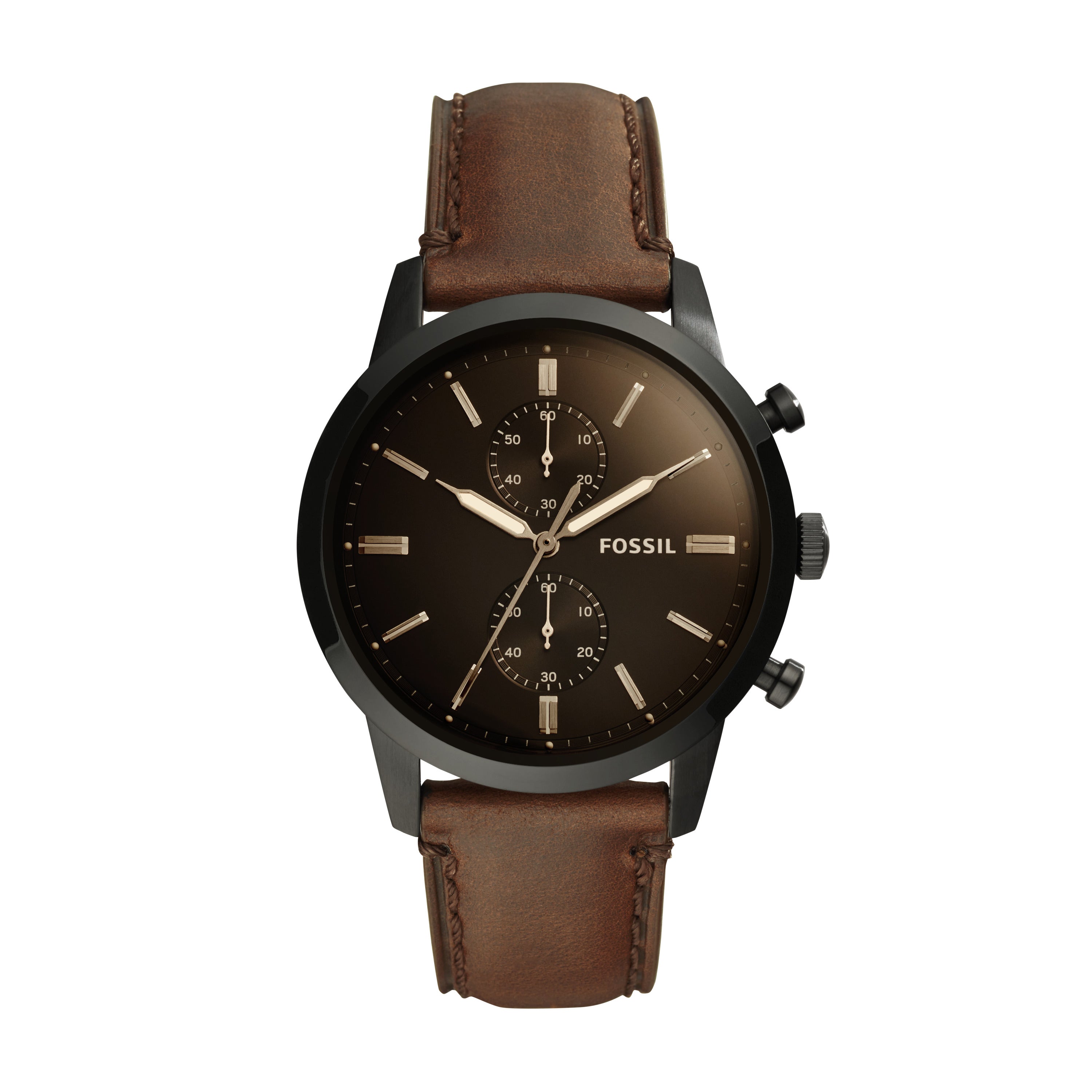 Townsman 44mm Chronograph Brown Leather Watch – Fossil Singapore