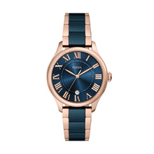 Load image into Gallery viewer, Gilmore Three-Hand Date Rose Gold-Tone and Navy Ceramic Watch
