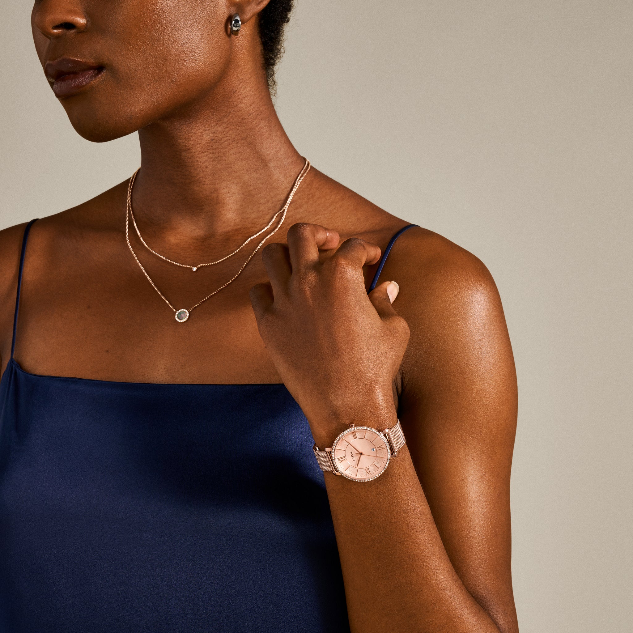 Women\'s Rose Gold Jacqueline Quartz Stainless Steel Three Hand Bracelet Watch Fossil Womens Jacqueline Three-Hand Date, Rose Barbados | Ubuy main image 2