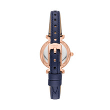 Load image into Gallery viewer, Carlie Three-Hand Navy LiteHide™ Leather Watch
