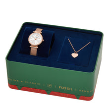 Load image into Gallery viewer, Carlie Three-Hand Rose Gold-Tone Stainless Steel Watch and Necklace Box Set
