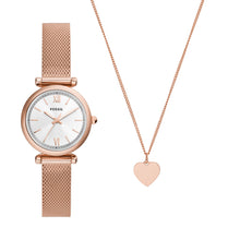 Load image into Gallery viewer, Carlie Three-Hand Rose Gold-Tone Stainless Steel Watch and Necklace Box Set
