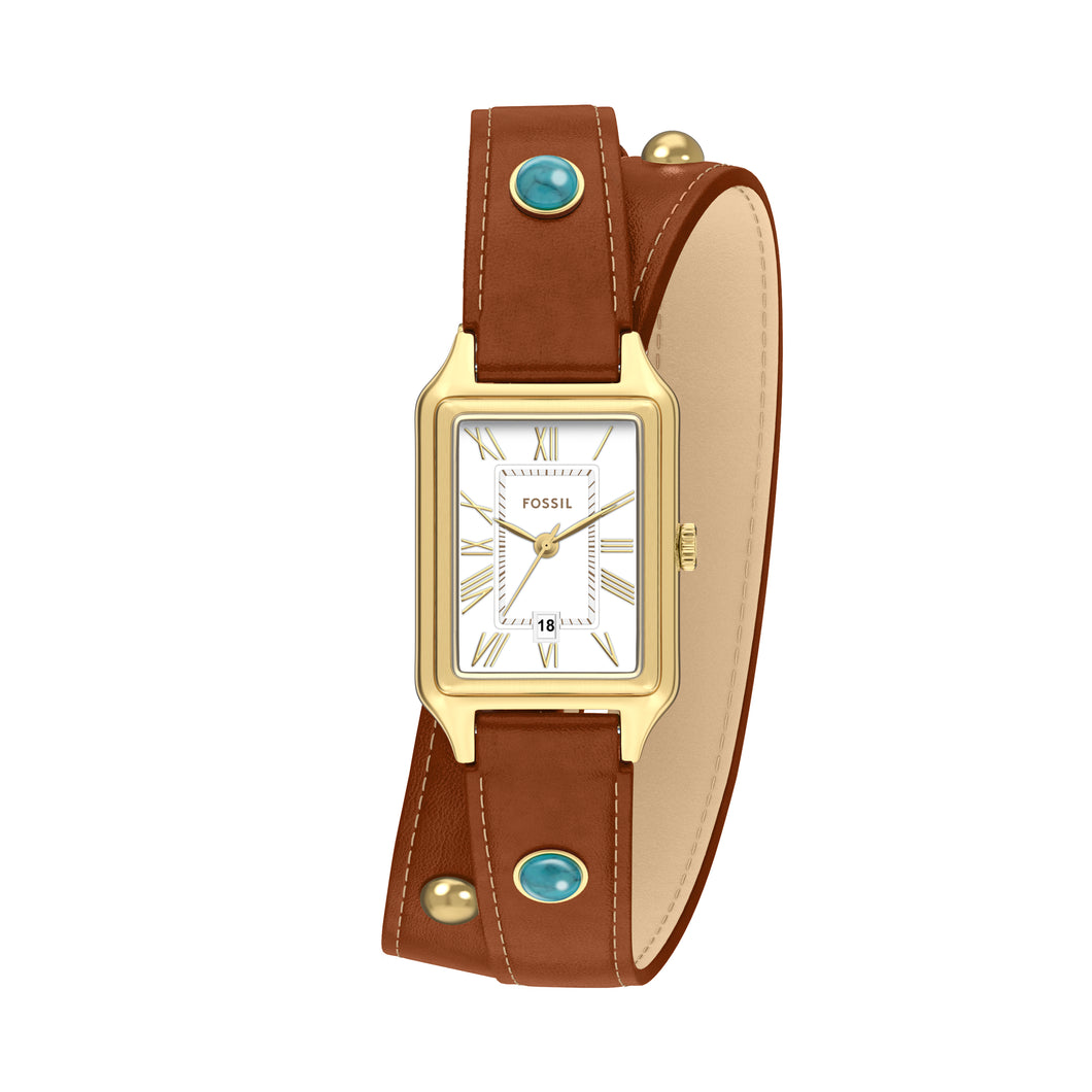 Raquel Three-Hand Date Brown Leather Watch