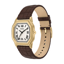 Load image into Gallery viewer, Harlow Three-Hand Brown Croco Leather Watch

