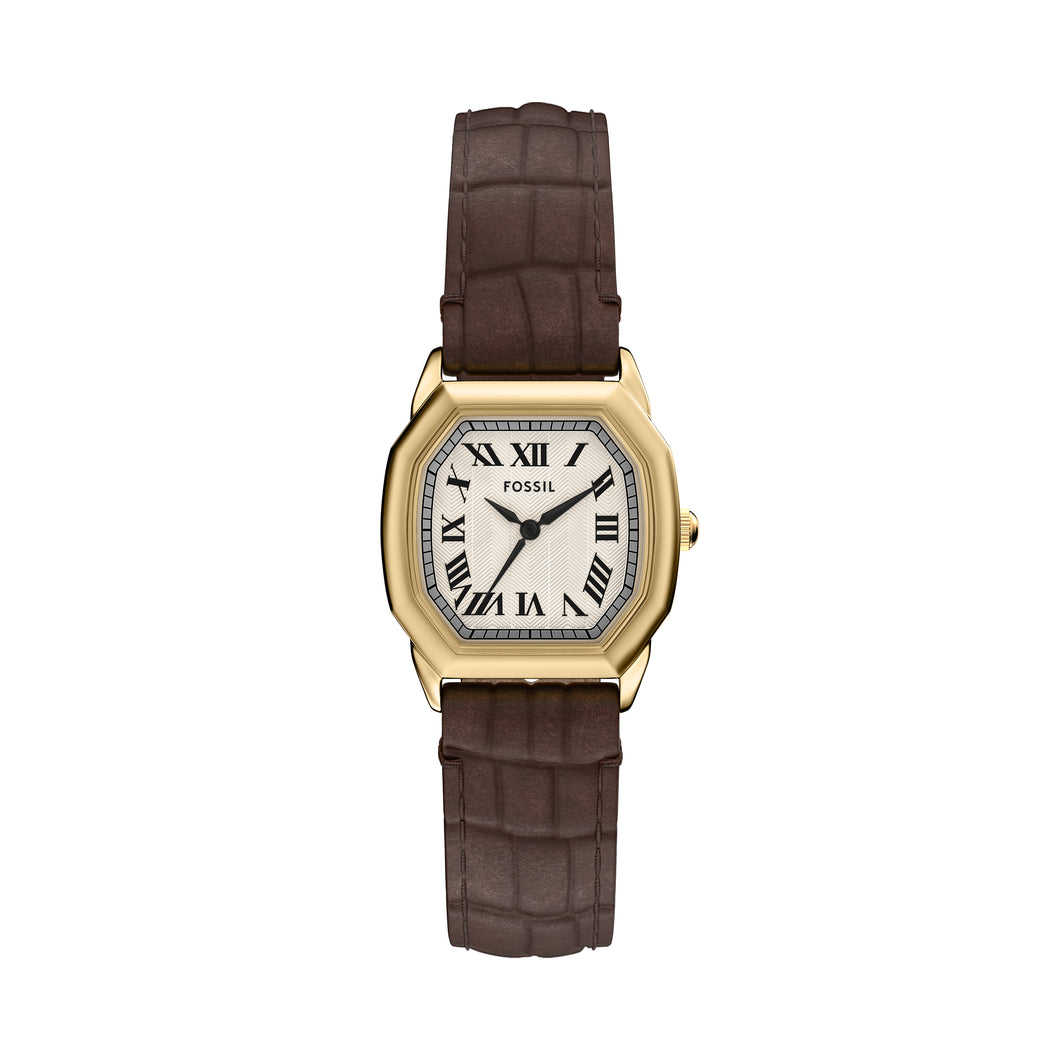 Harlow Three-Hand Brown Croco Leather Watch