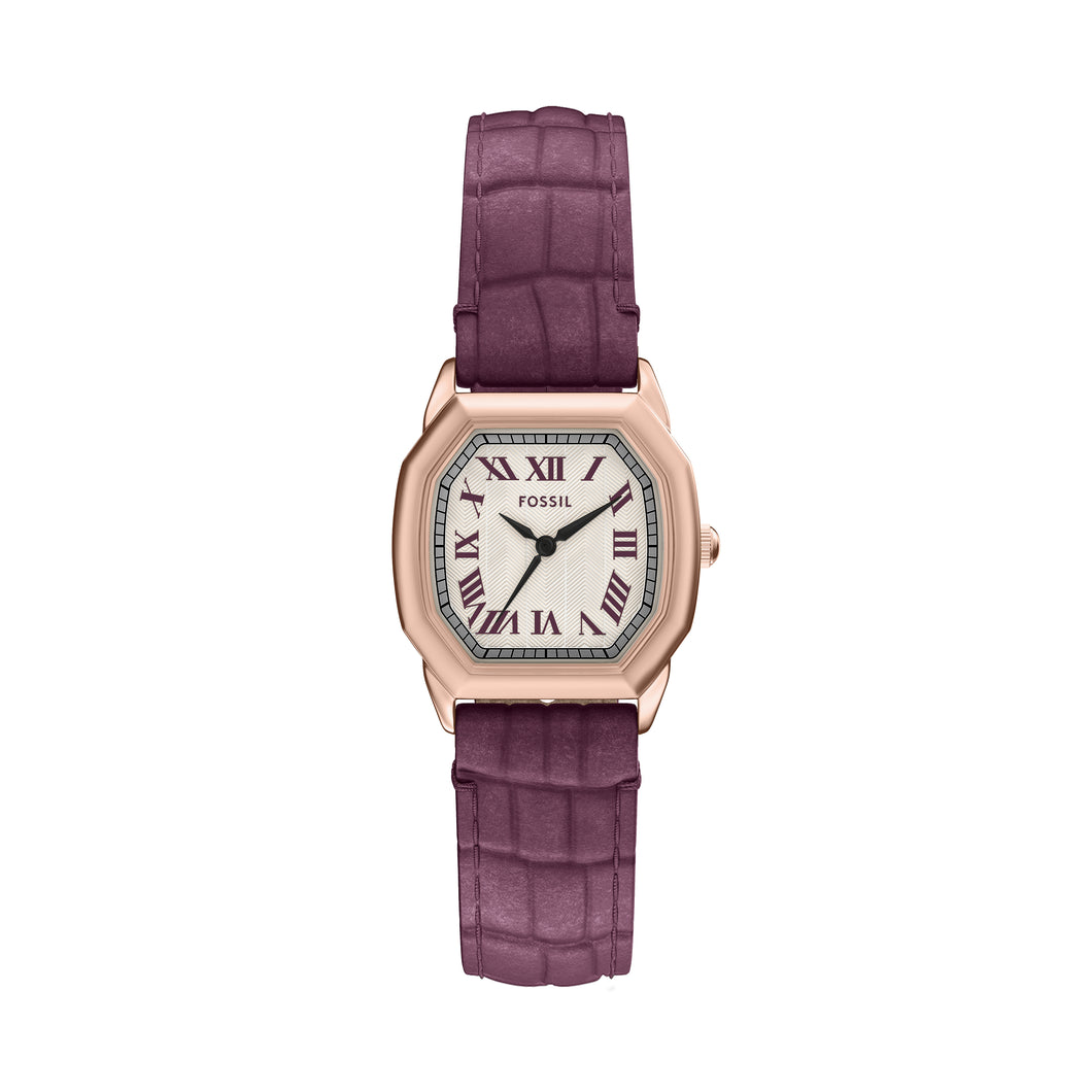 Harlow Three-Hand Burgundy Croco Leather Watch
