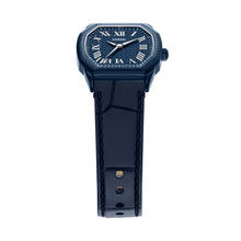 Load image into Gallery viewer, Harlow Three-Hand Navy Leather Watch
