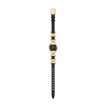 Load image into Gallery viewer, Harlow Three-Hand Black Leather and Gold-Tone Stainless Steel Watch
