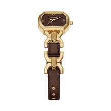Load image into Gallery viewer, Harlow Three-Hand Brown Leather and Gold-Tone Stainless Steel Watch
