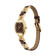 Load image into Gallery viewer, Harlow Three-Hand Brown Leather and Gold-Tone Stainless Steel Watch
