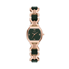 Load image into Gallery viewer, Harlow Three-Hand Green Leather and Rose Gold-Tone Stainless Steel Watch
