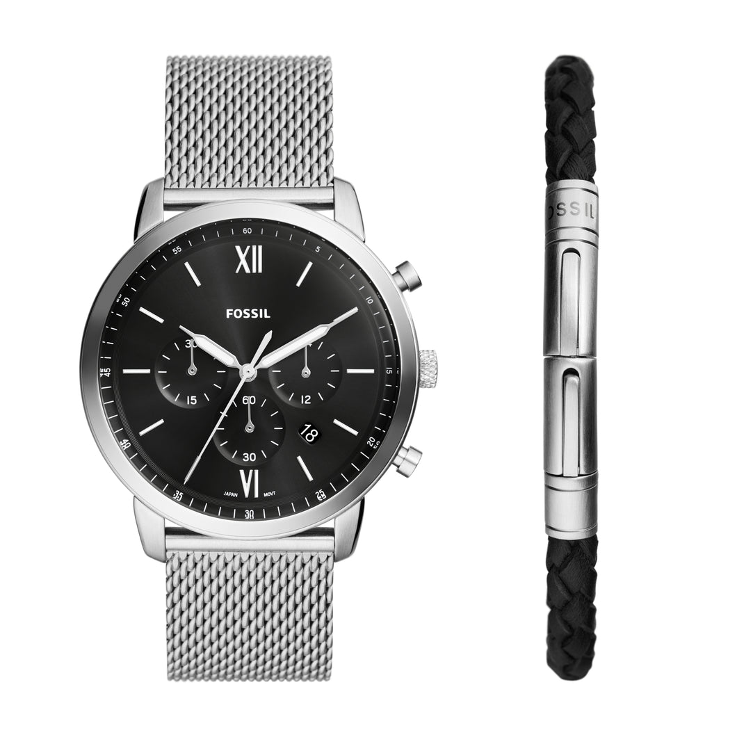 Neutra Chronograph Stainless Steel Mesh Watch and Bracelet Box Set