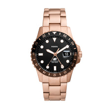Load image into Gallery viewer, Fossil Blue GMT Rose Gold-Tone Stainless Steel Watch
