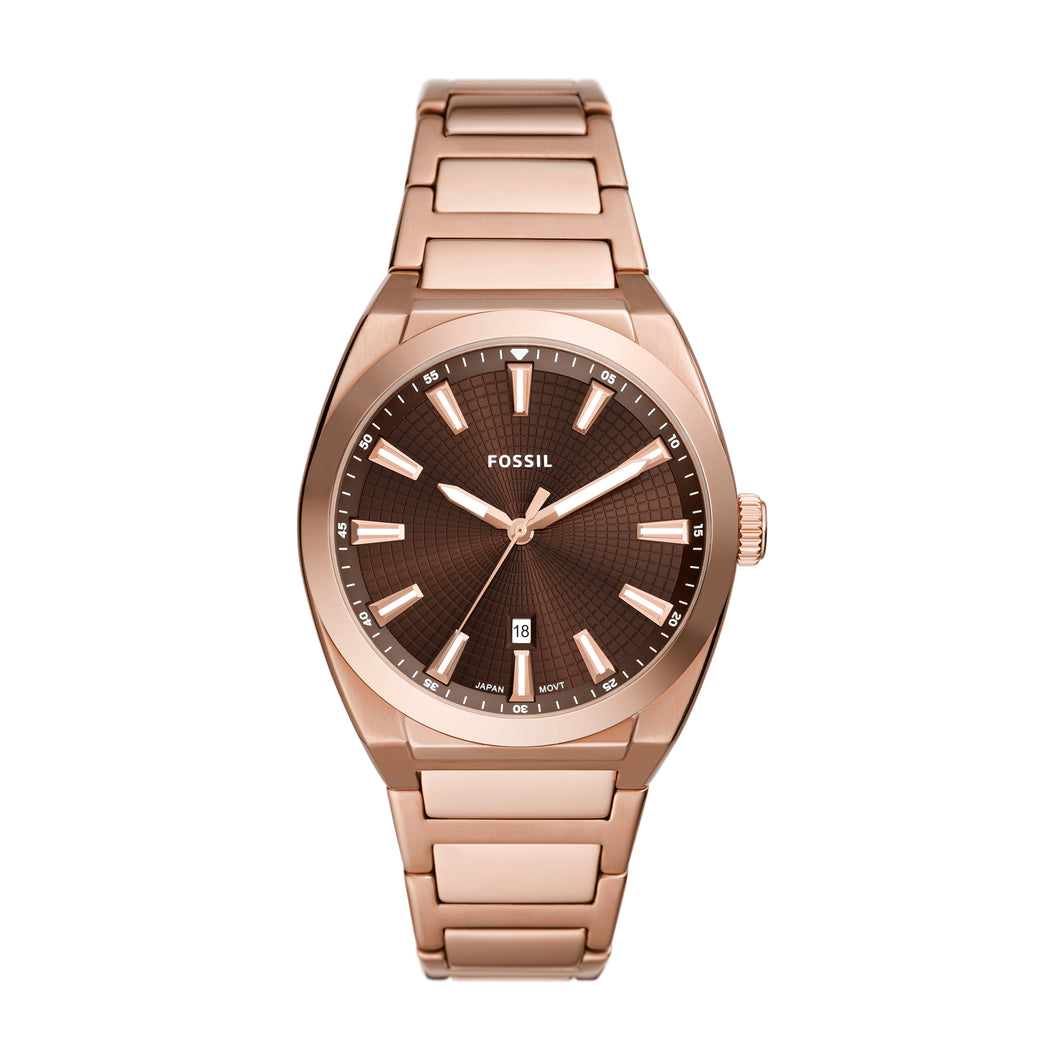 Everett Three-Hand Date Rose Gold-Tone Stainless Steel Watch