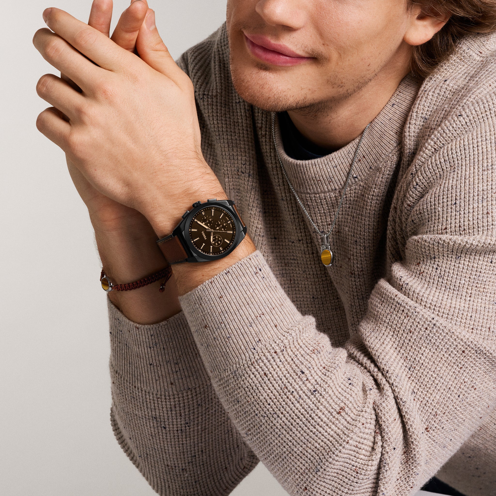 Everett Chronograph Brown Leather Watch – Fossil Singapore