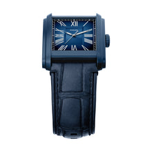 Load image into Gallery viewer, Carraway Three-Hand Navy Croco Leather Watch
