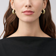 Load image into Gallery viewer, Harlow Linear Texture Gold-Tone Stainless Steel Hoop Earrings
