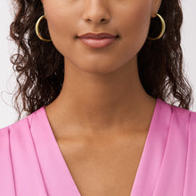 Load image into Gallery viewer, Harlow Linear Texture Gold-Tone Stainless Steel Hoop Earrings
