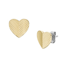 Load image into Gallery viewer, Harlow Linear Texture Heart Gold-Tone Stainless Steel Stud Earrings
