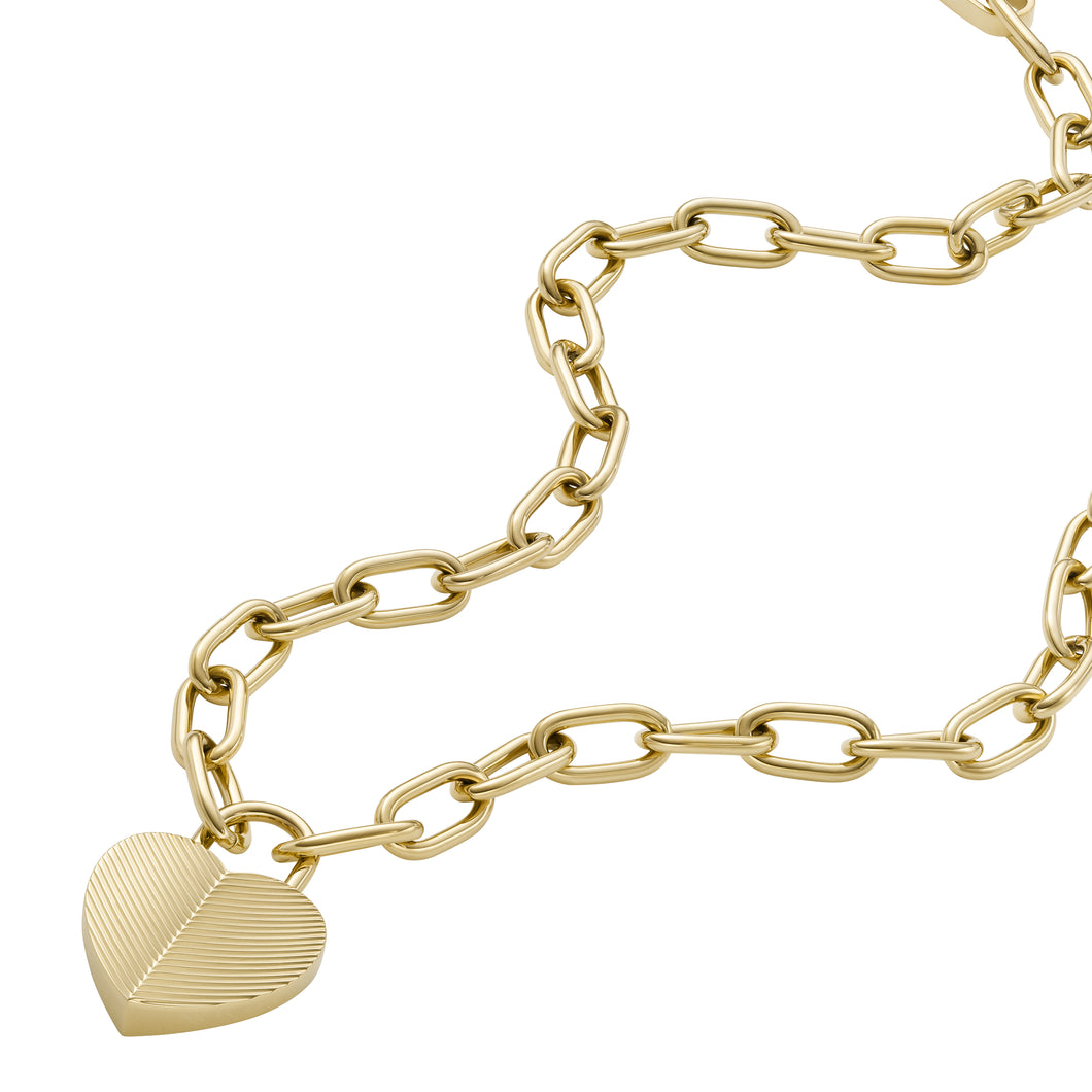 Harlow Linear Texture Heart Gold-Tone Stainless Steel Pendant Necklace