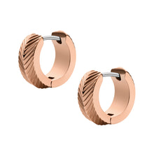 Load image into Gallery viewer, Harlow Linear Texture Rose Gold-Tone Stainless Steel Hoop Earrings
