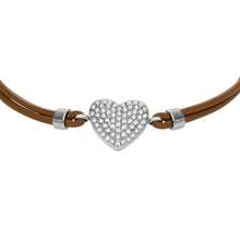 Load image into Gallery viewer, Sadie Glitz Heart Brown Leather Strap Bracelet
