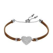 Load image into Gallery viewer, Sadie Glitz Heart Brown Leather Strap Bracelet
