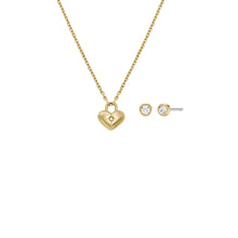 Load image into Gallery viewer, Gold-Tone Stainless Steel Heart Necklace and Earrings Gift Set
