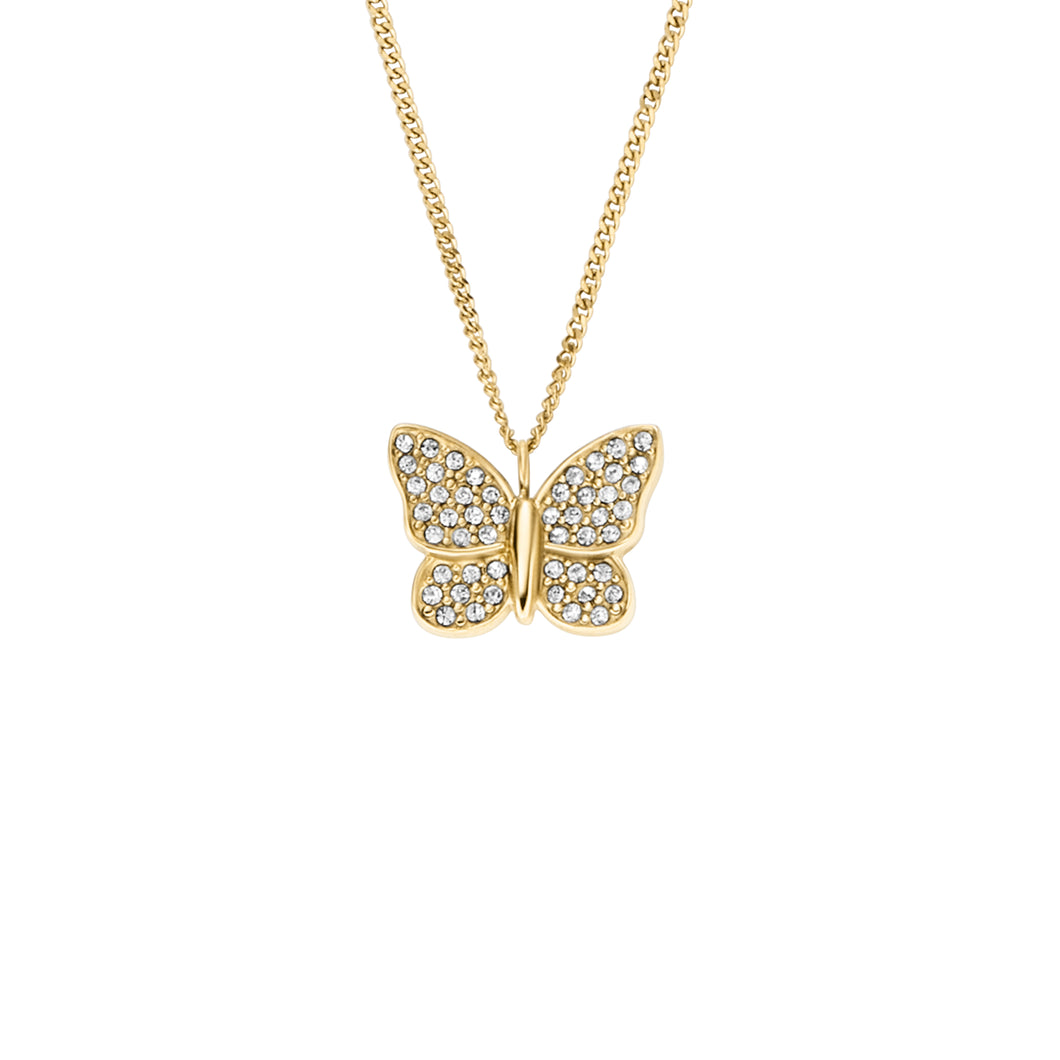Sutton Pavé Butterfly Gold-Tone Stainless Steel Pendant Necklace