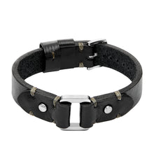 Load image into Gallery viewer, Machine Rugged Stainless Steel and Black Leather Strap Bracelet
