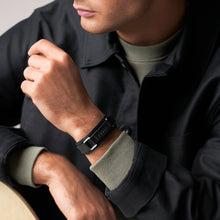 Load image into Gallery viewer, Machine Rugged Stainless Steel and Black Padded Leather Strap Bracelet
