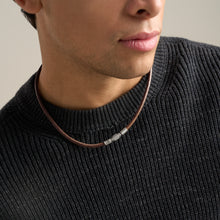 Load image into Gallery viewer, Machine Rondelles Brown Leather Station Necklace
