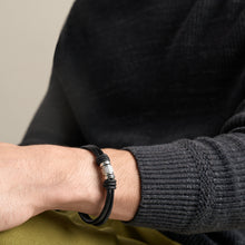 Load image into Gallery viewer, Machine Rondelles Black Leather Multi-Strand Bracelet
