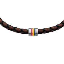 Load image into Gallery viewer, Everett Enamel Brown Leather Station Bracelet
