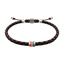 Load image into Gallery viewer, Everett Enamel Brown Leather Station Bracelet
