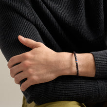 Load image into Gallery viewer, Everett Enamel Brown Leather Station Bracelet
