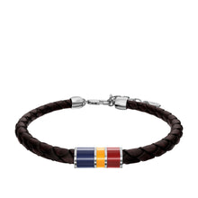 Load image into Gallery viewer, Everett Enamel Brown Leather Station Bracelet
