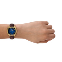 Load image into Gallery viewer, Nick Jonas x Fossil Machine Luxe Blue Vignette Three-Hand Brown Croco Leather Watch
