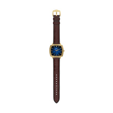 Load image into Gallery viewer, Nick Jonas x Fossil Machine Luxe Blue Vignette Three-Hand Brown Croco Leather Watch
