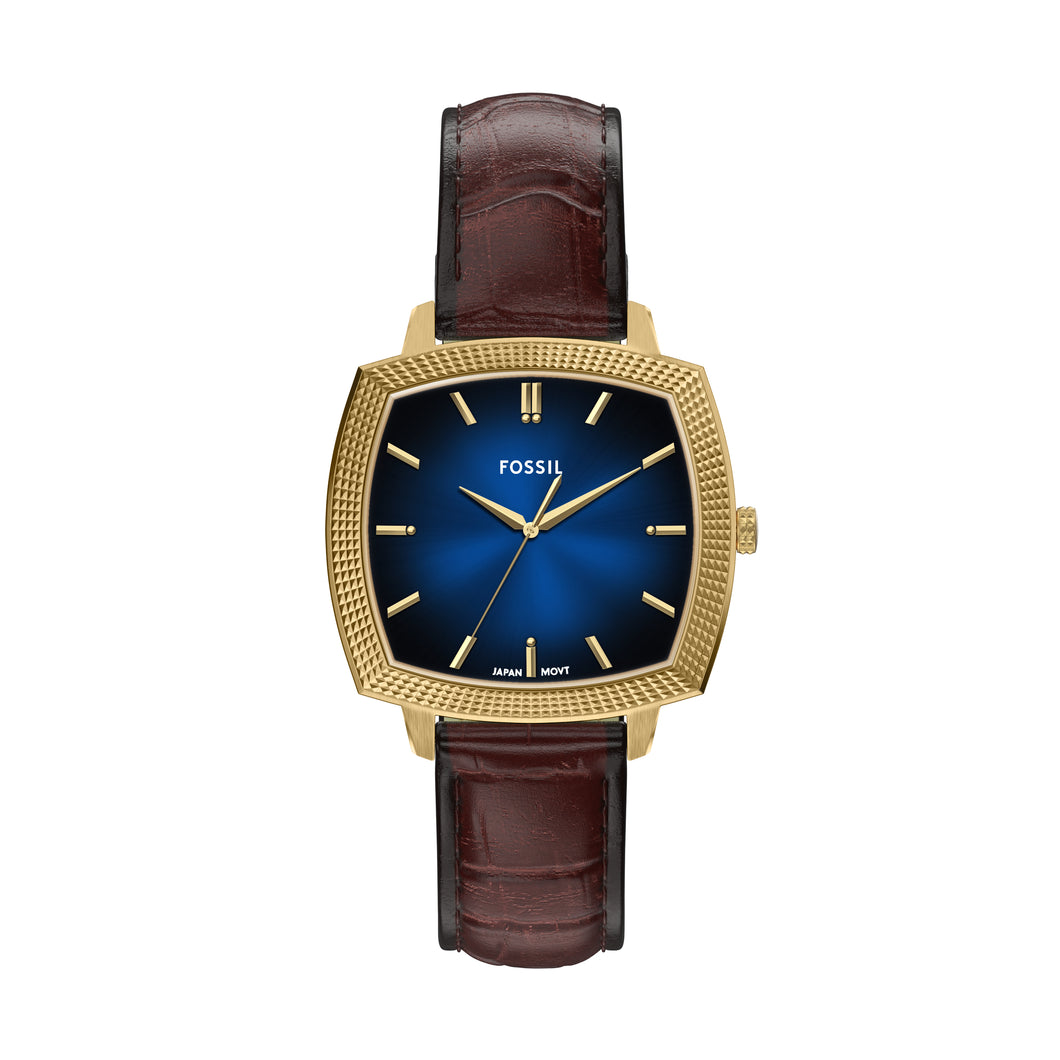 Nick Jonas x Fossil Machine Luxe Blue Vignette Three-Hand Brown Croco Leather Watch
