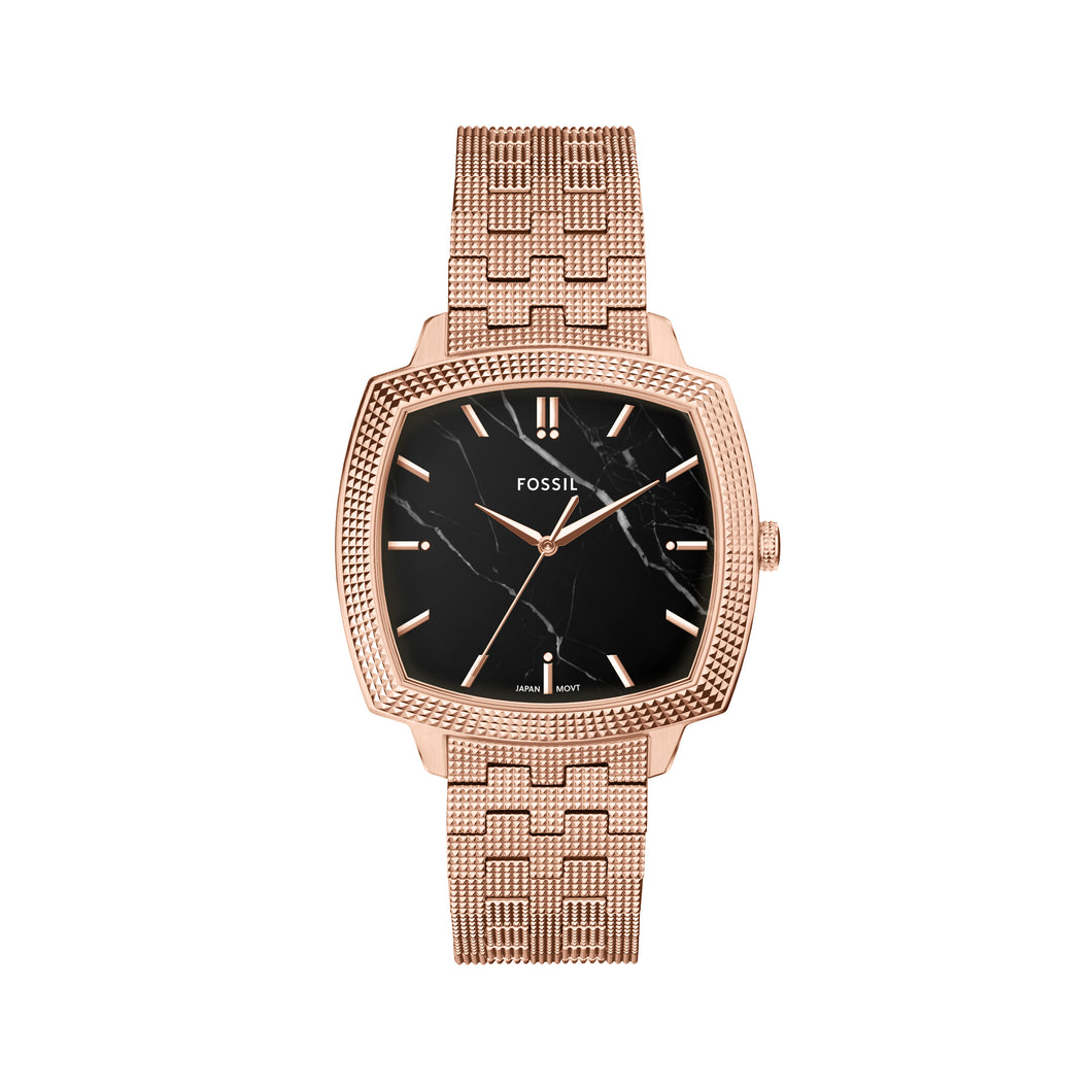 Nick Jonas x Fossil Machine Luxe Marble Three-Hand Rose Gold-Tone Stainless Steel Watch
