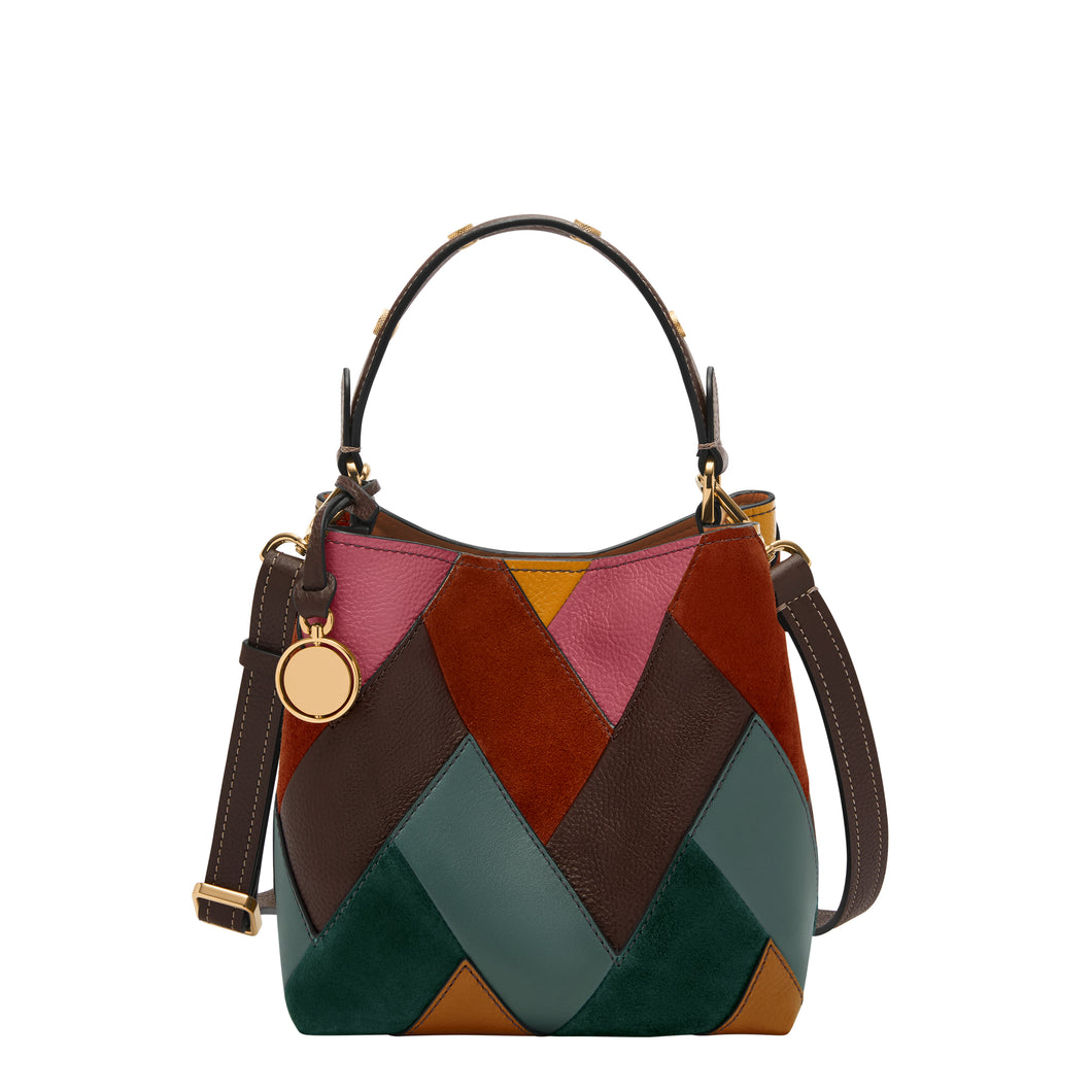 Jessie Leather Patchwork Small Bucket Crossbody Bag