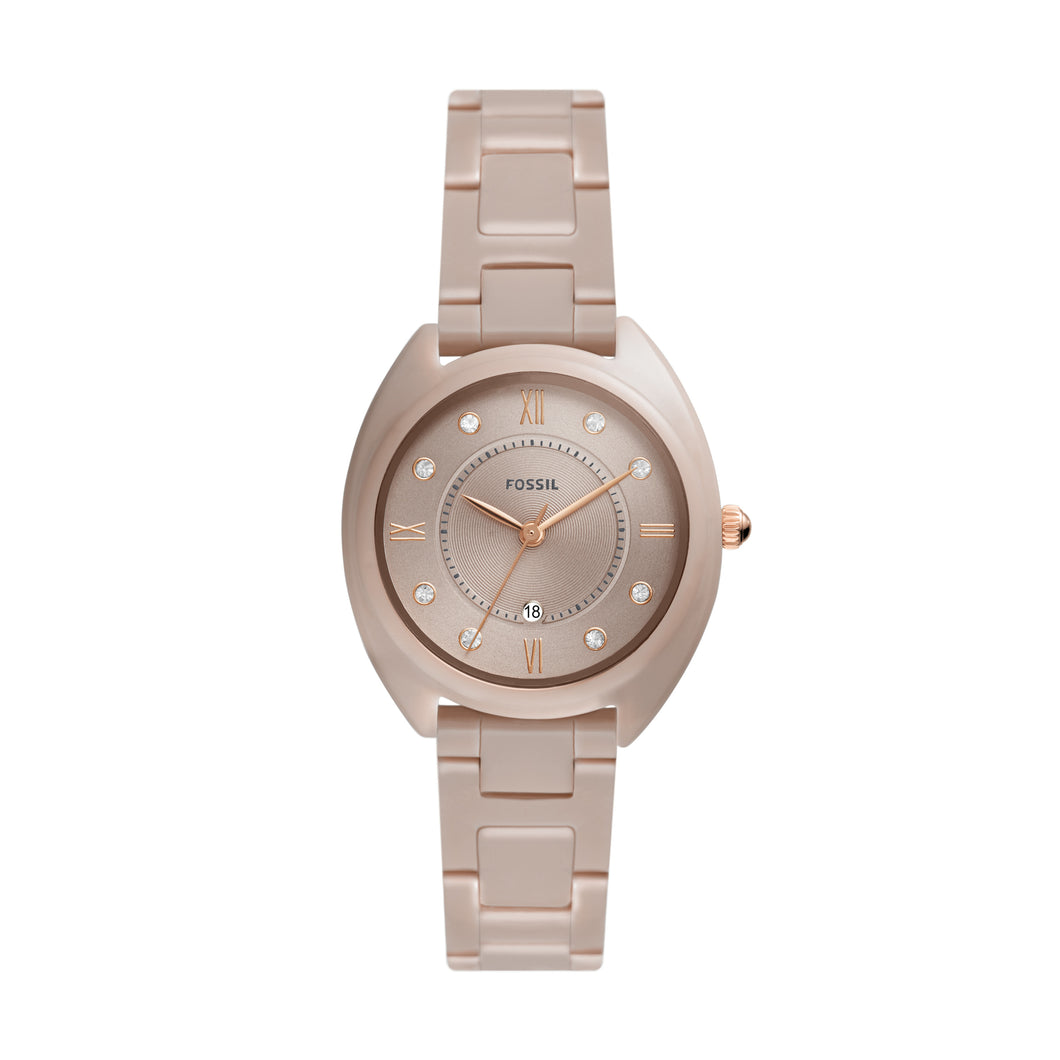 Gabby Three-Hand Date Salted Caramel Stainless Steel and Ceramic Watch